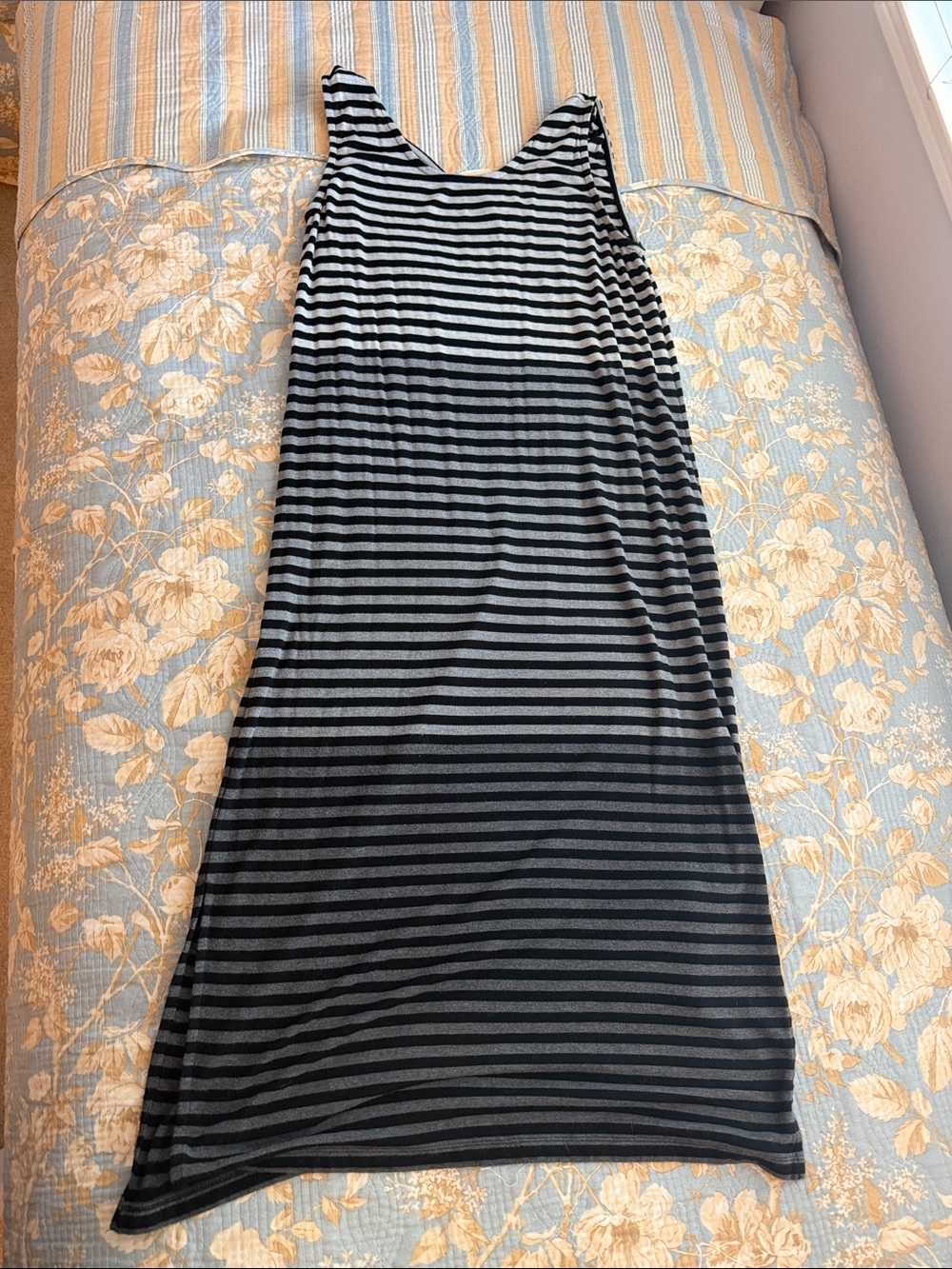 Paraphrase Black and Gray Striped Maxi Dress